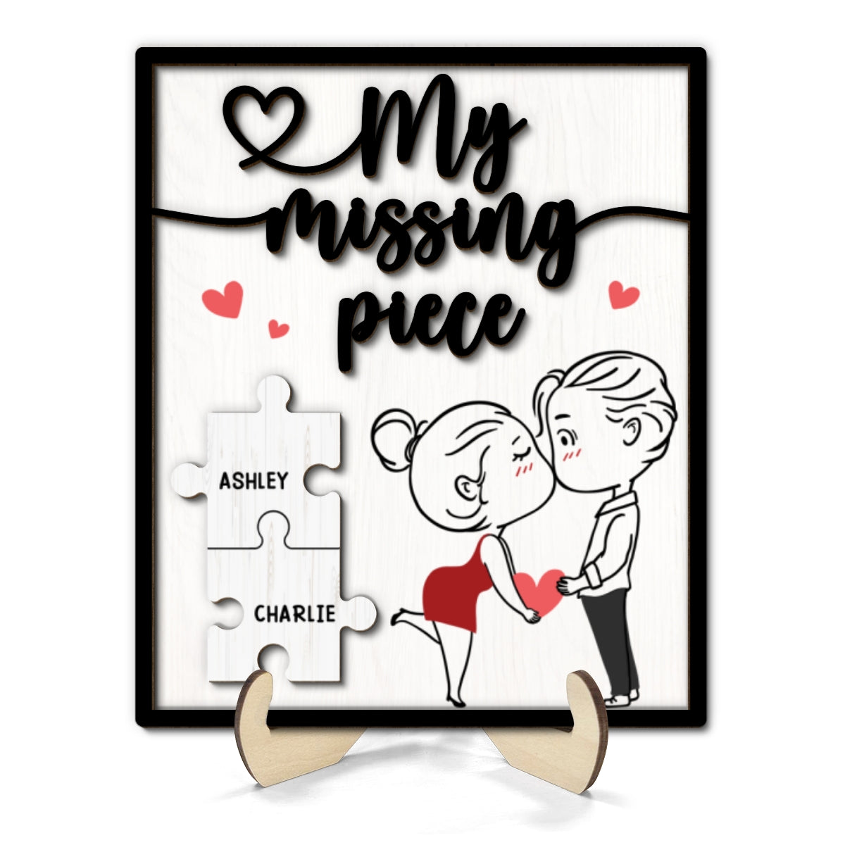 My Missing Piece Line Art Couple Valentine‘s Day Gift For Her Gift For Him Personalized 2-Layer Wooden Plaque