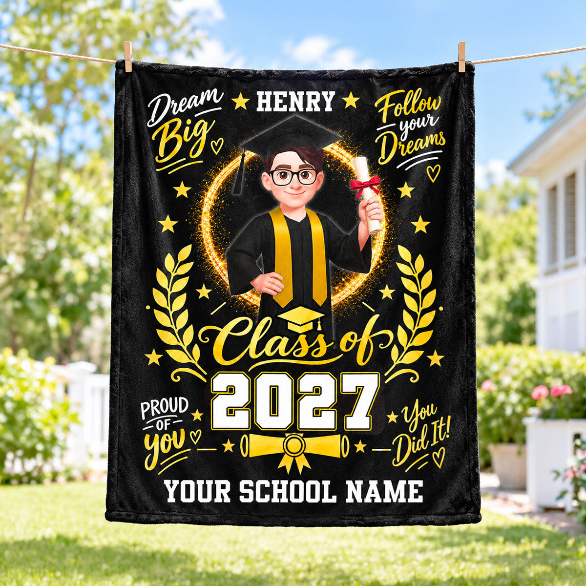 Dream Big Class of 2026 2027 - Personalized Fleece Blanket - Christmas Gift For Girls Boys, Grandkids, High School Graduate