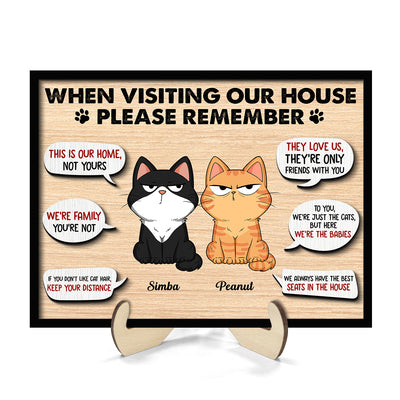Remember When Visiting Cats House Funny Cats Expression Personalized 2-layer Wooden Plaque