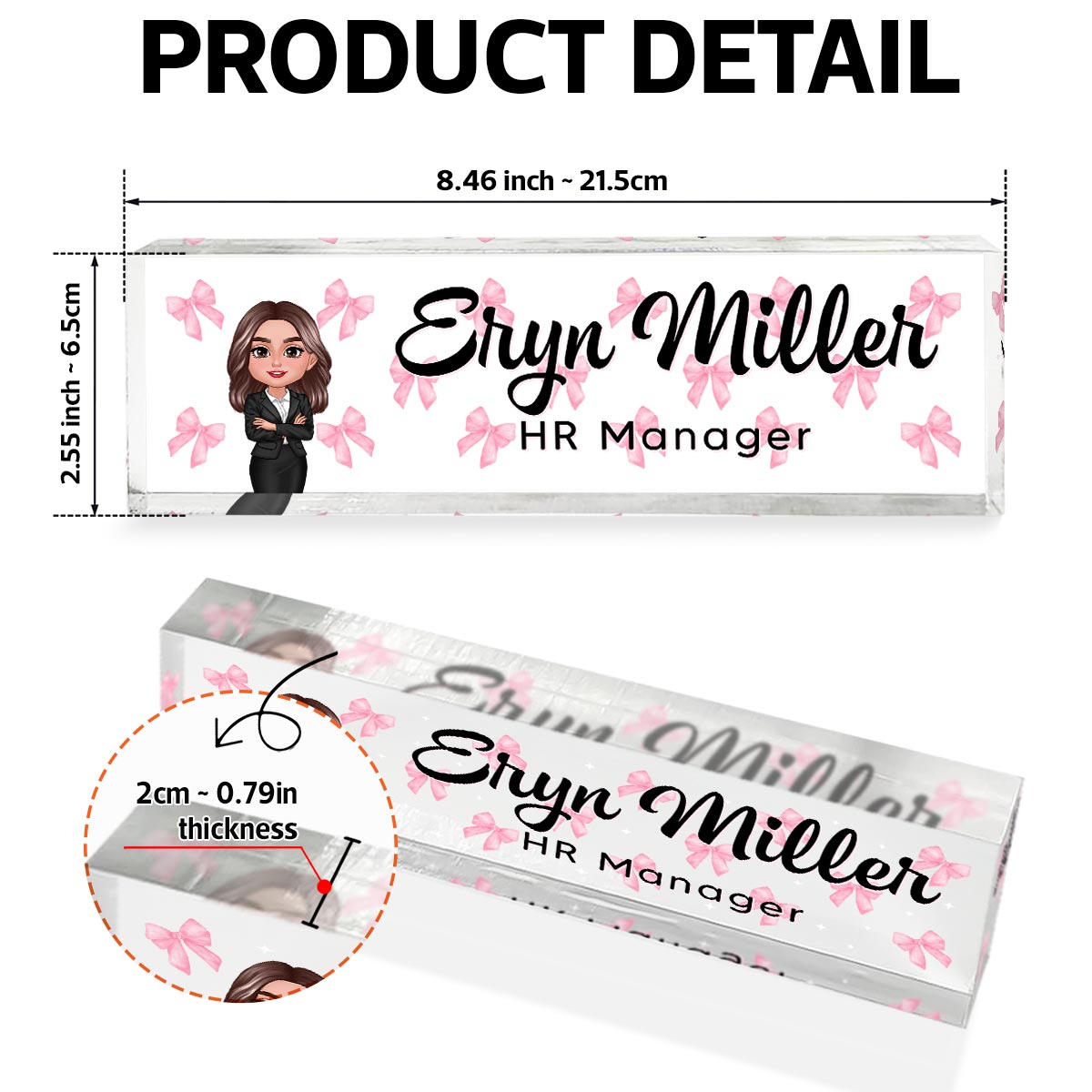 Coquette Woman Office Personalized Acrylic Desk Name Plate, Office Desk Decor, Gift For Colleagues, Coworkers, Boss