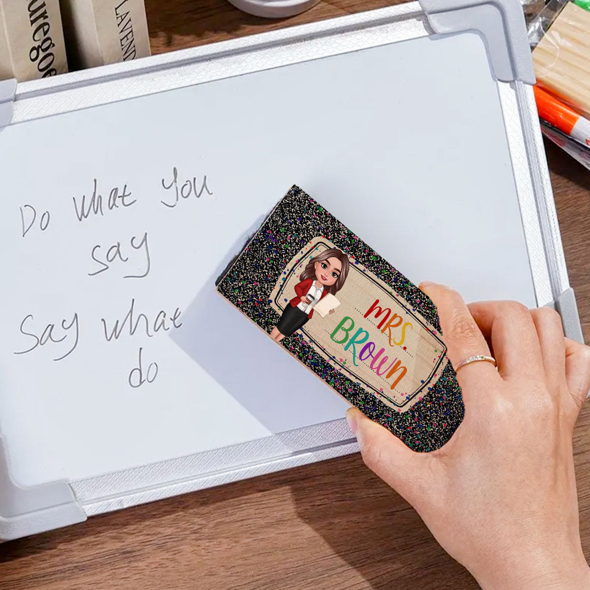 Teacher Colorful Composition Book Pattern Personalized Chalkboard, Whiteboard Eraser with Marker, Teacher Appreciation Gift, Back To School Gift