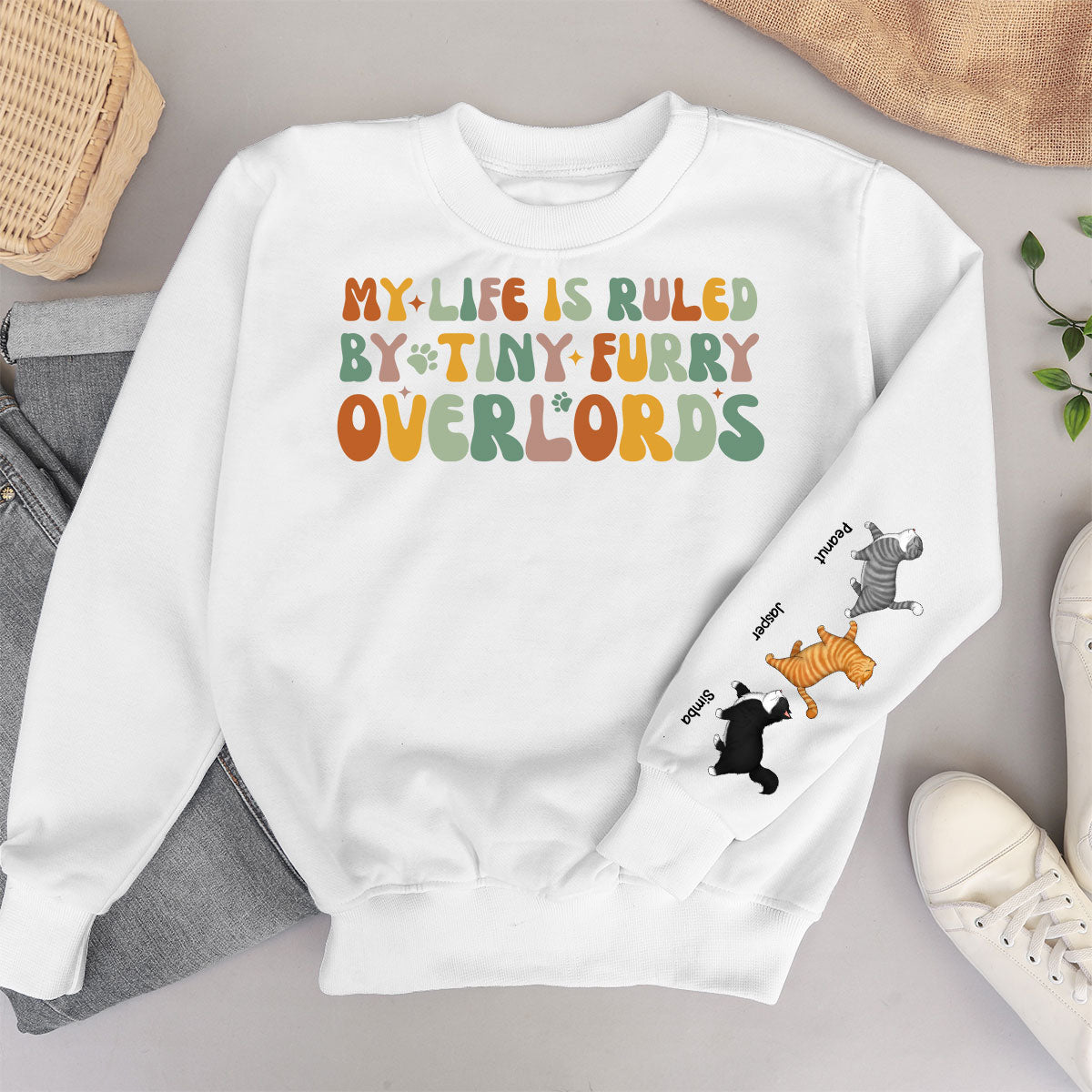 My Life Is Ruled By Tiny Furry Overlords Cat Mom Personalized Sleeve Printed Sweatshirt