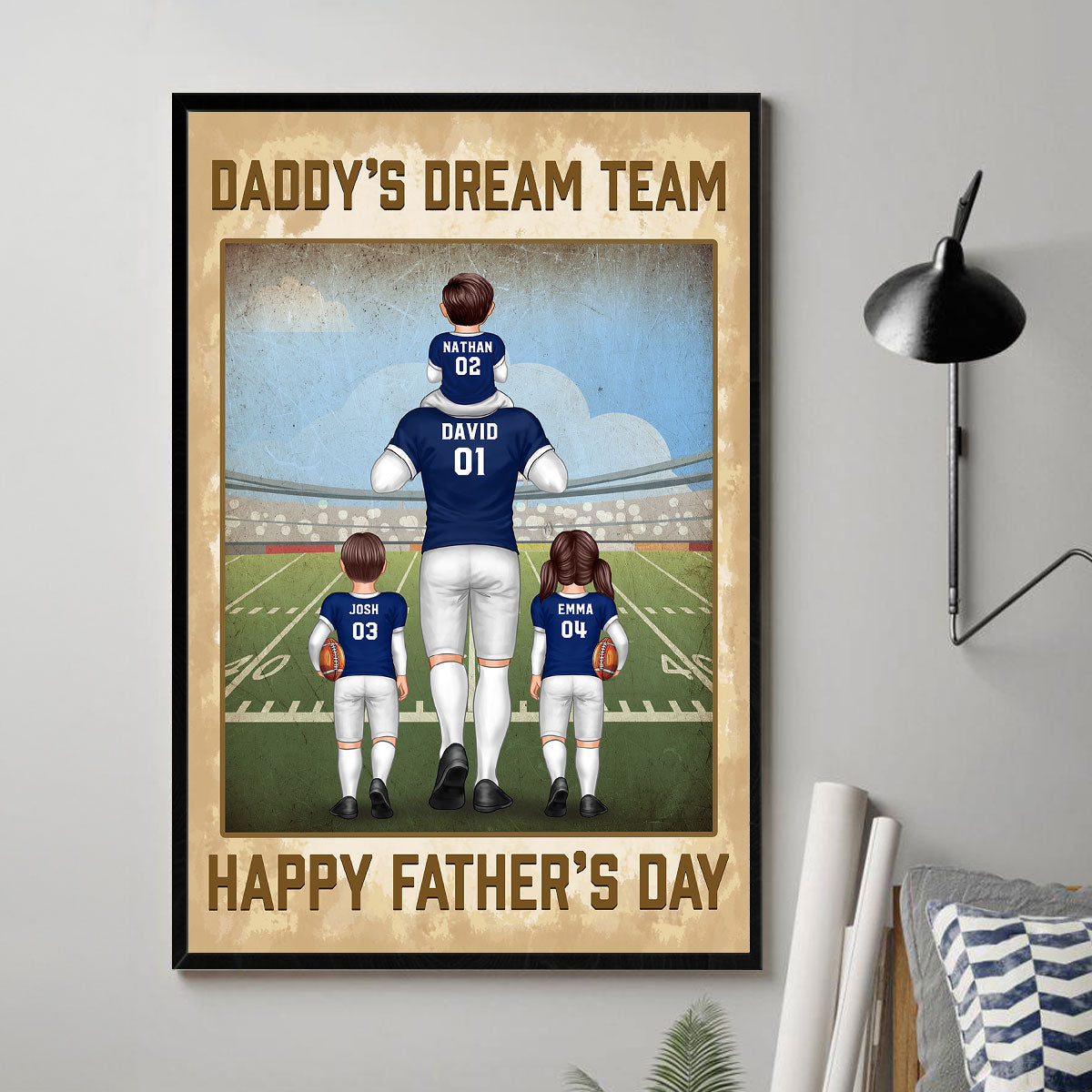 American Football Fan Dad Dream Team Personalized Poster, Gift For Dad, Husband, Grandpa