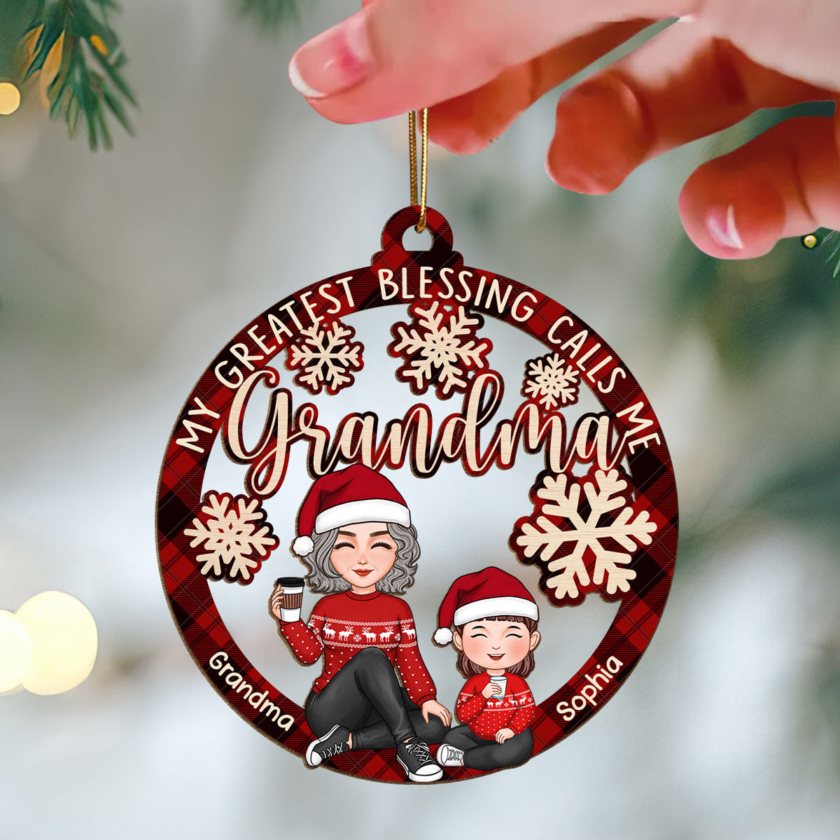My Greatest Blessing Calls Me Grandma Personalized Christmas Wooden Ornament