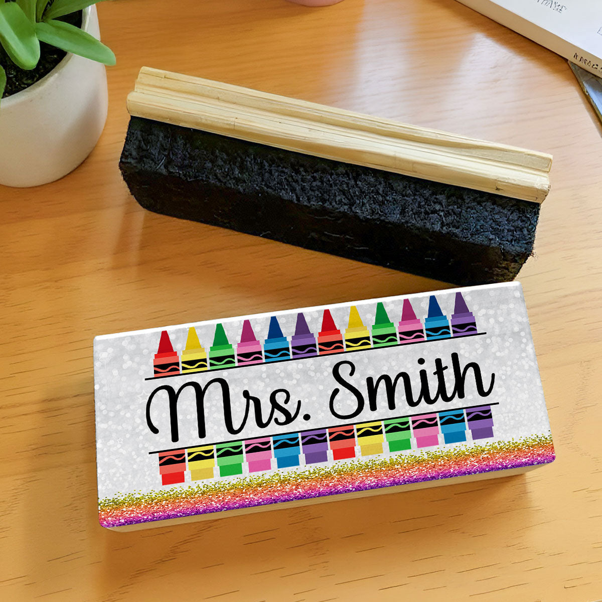 Teacher Pencil Glitter Pattern Personalized Teacher Whiteboard/Chalkboard Eraser with Marker, Teacher Appreciation Gifts, Back-to-School Teacher Gift Set