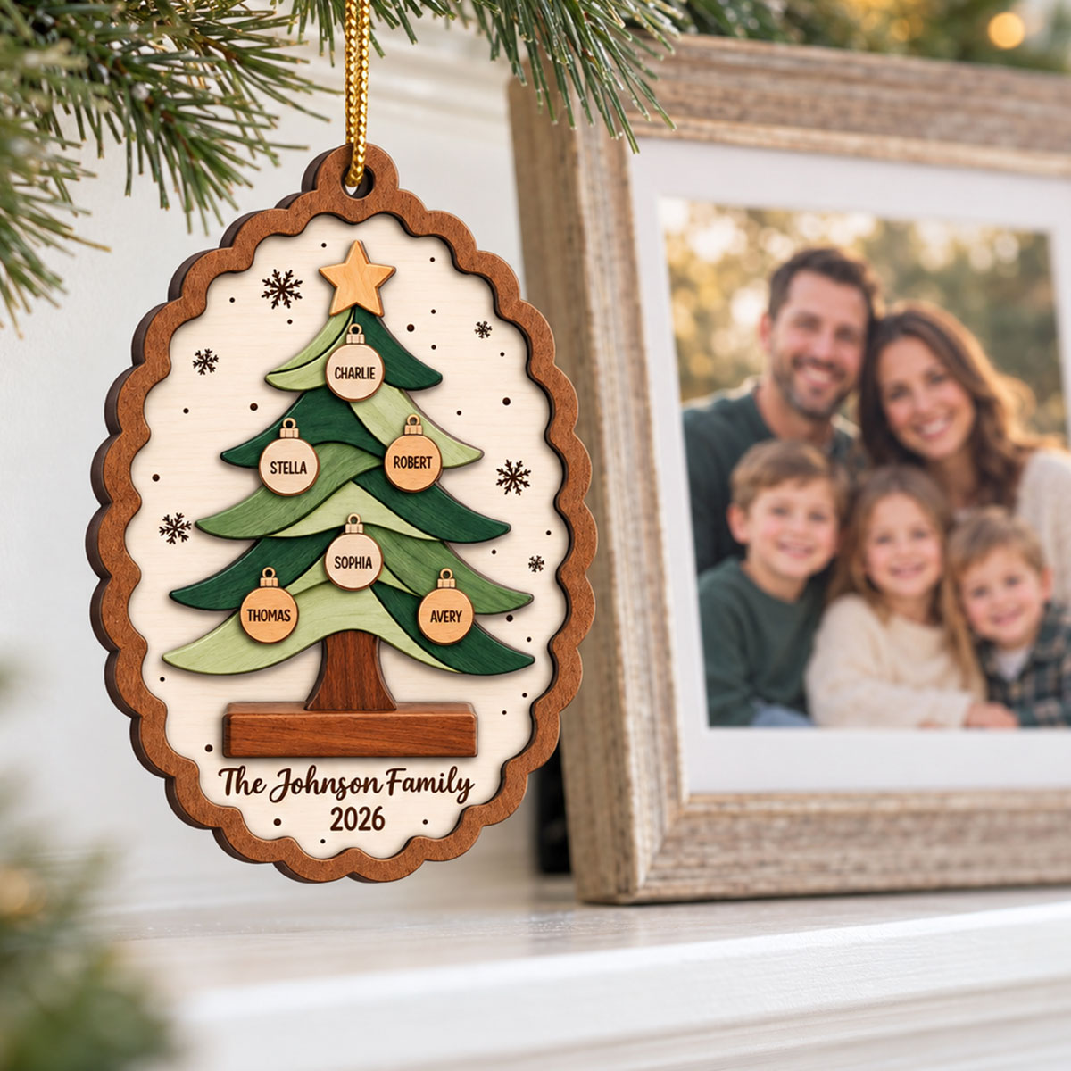 Custom Family Tree - Personalized 2-Layered Wooden Ornament - Christmas Keepsake, Christmas Gift For Family