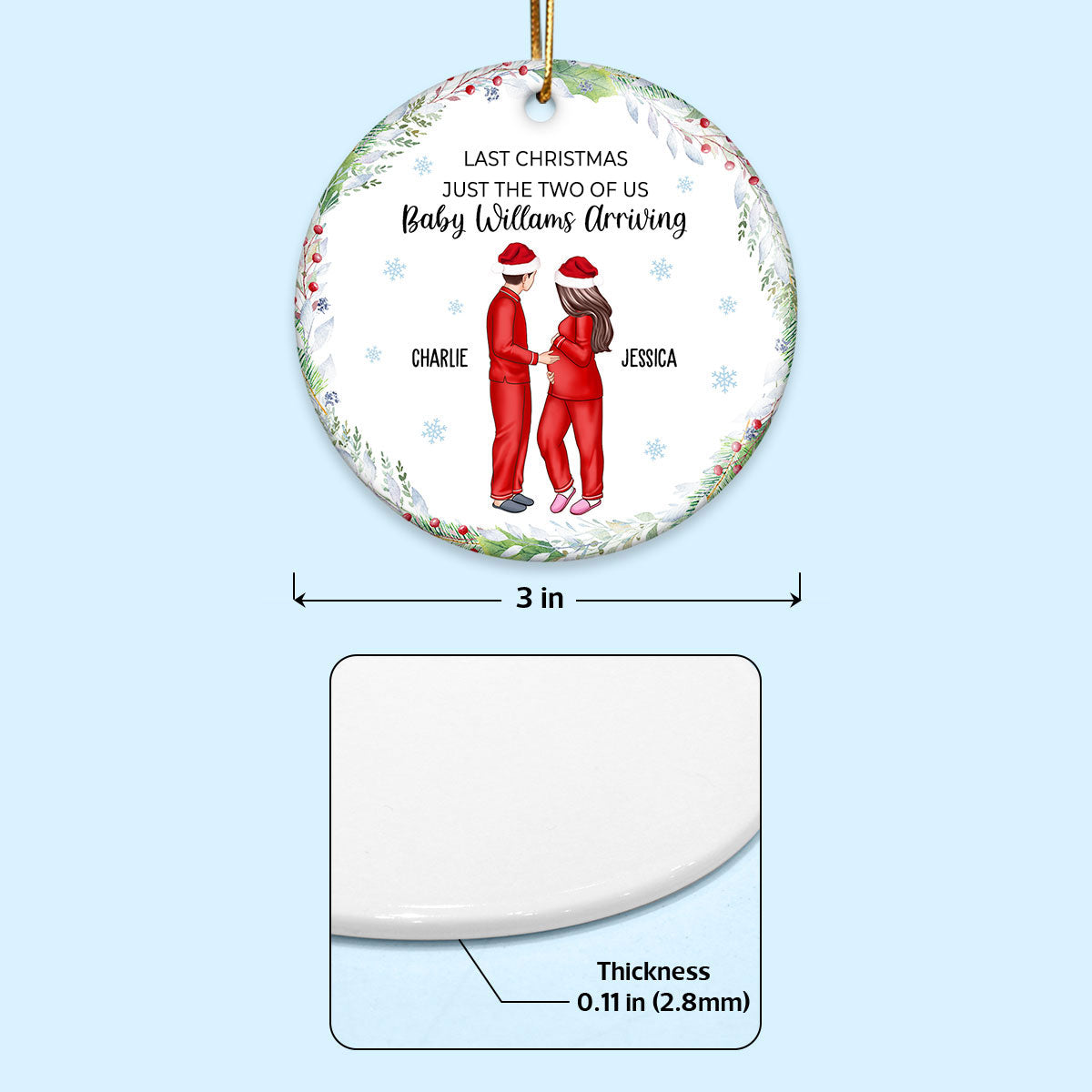 Last Christmas Just The Two Of Us Baby Arriving Soon Personalized Ceramic Ornament, Christmas Gift For New Mom New Parents