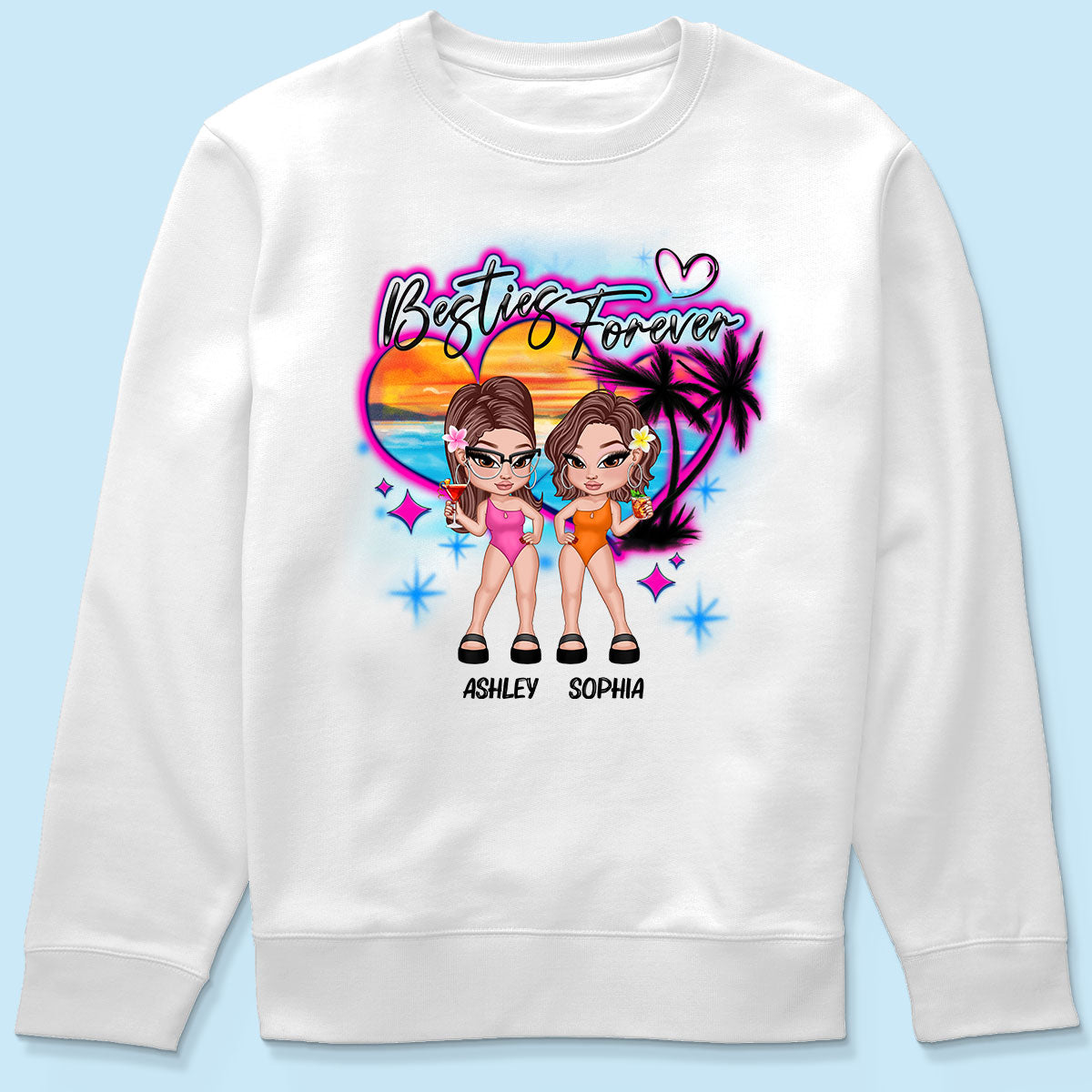Y2K Besties Airbrushed Summer Beach Personalized Shirt
