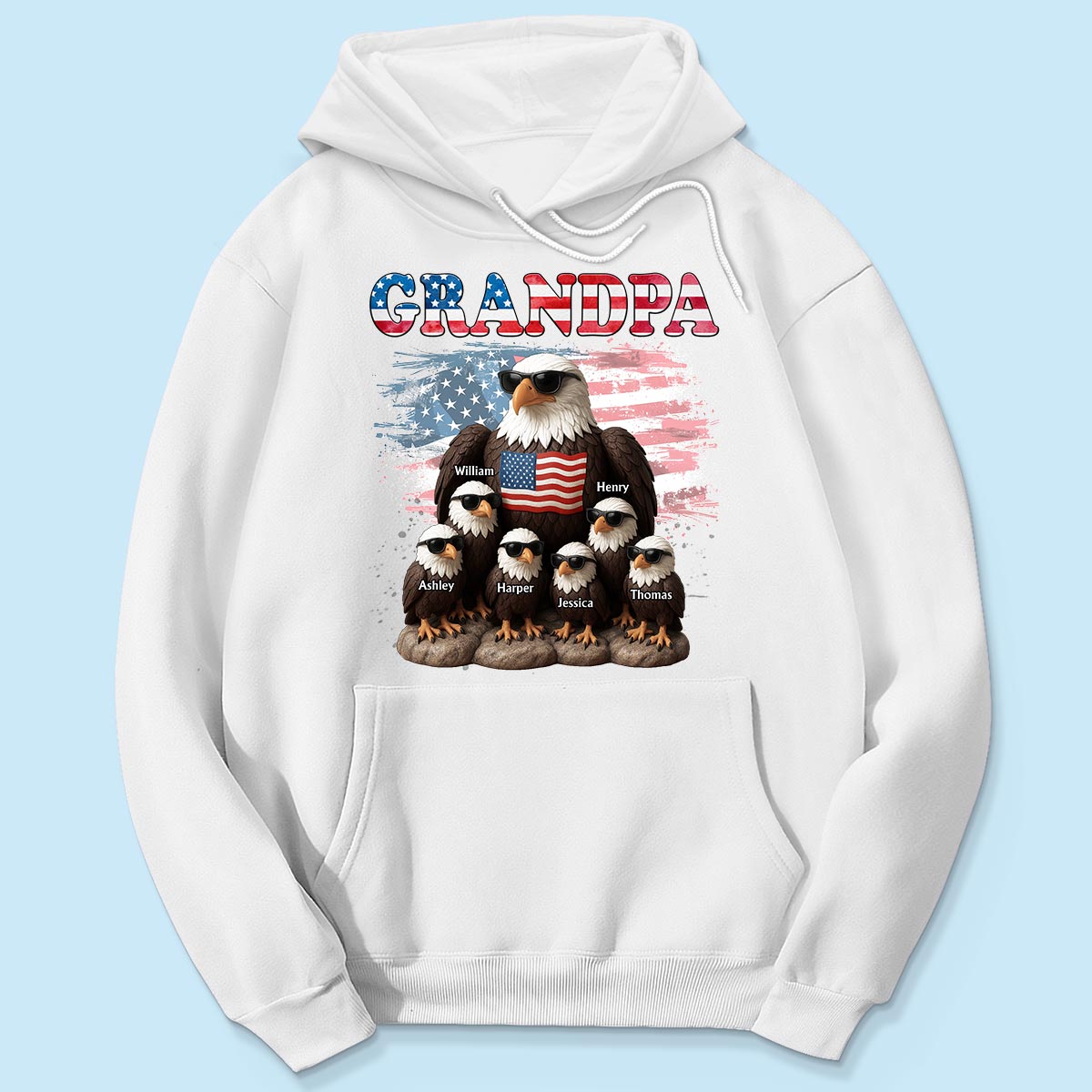 Patriotic Eagle Grandpa Dad & Kids 3D Effect Personalized Shirt, Gift For Dad Grandpa