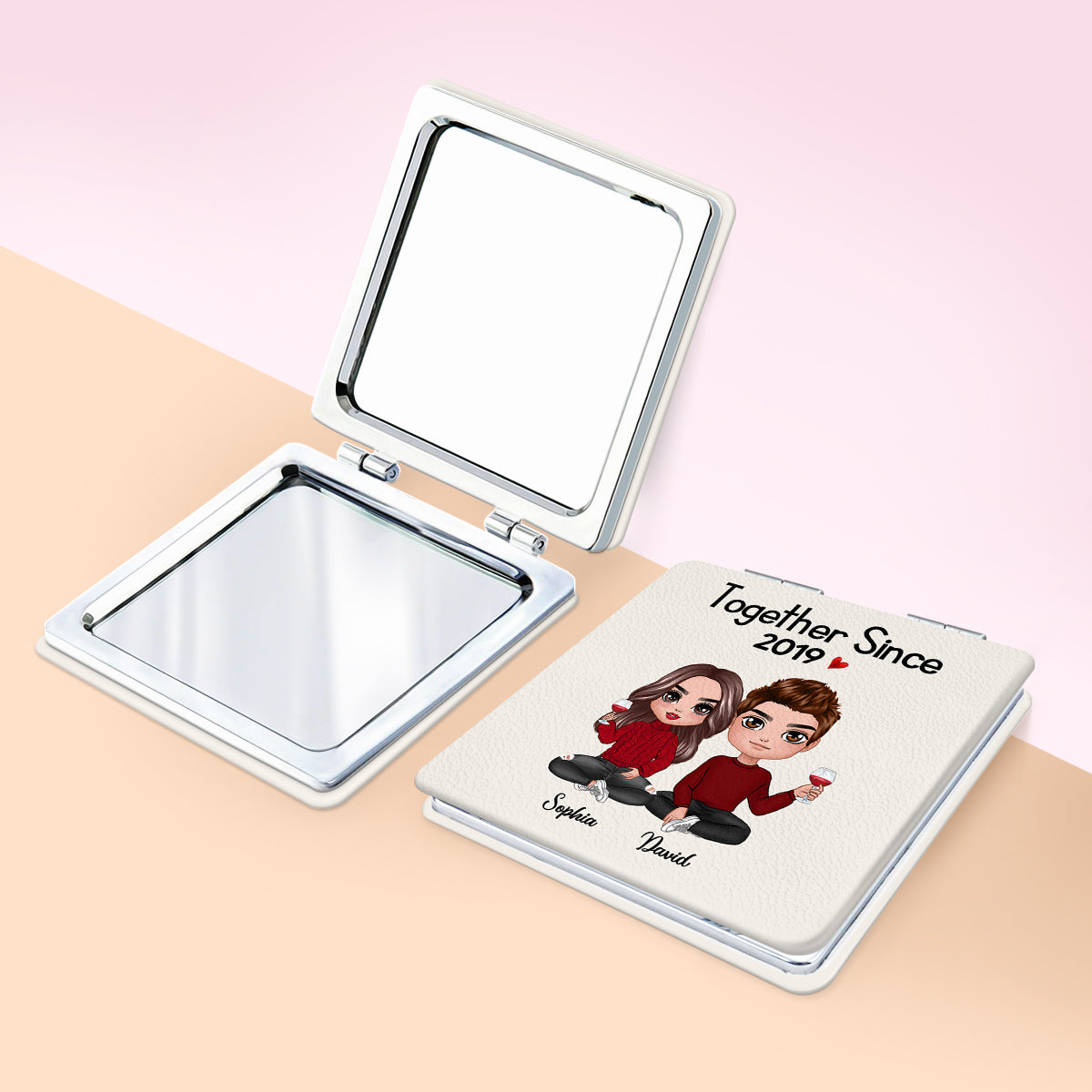 Doll Couple Sitting Together Since Personalized Square Compact Mirror