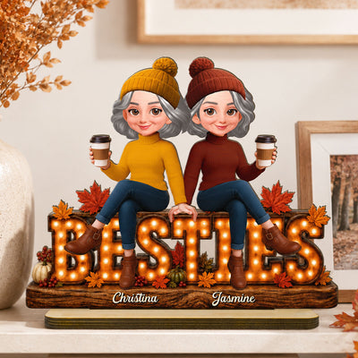 Cozy Vibe Fall Season Besties Forever - Personalized 2-Layered Wooden Plaque - Fall Gift For Best Friends