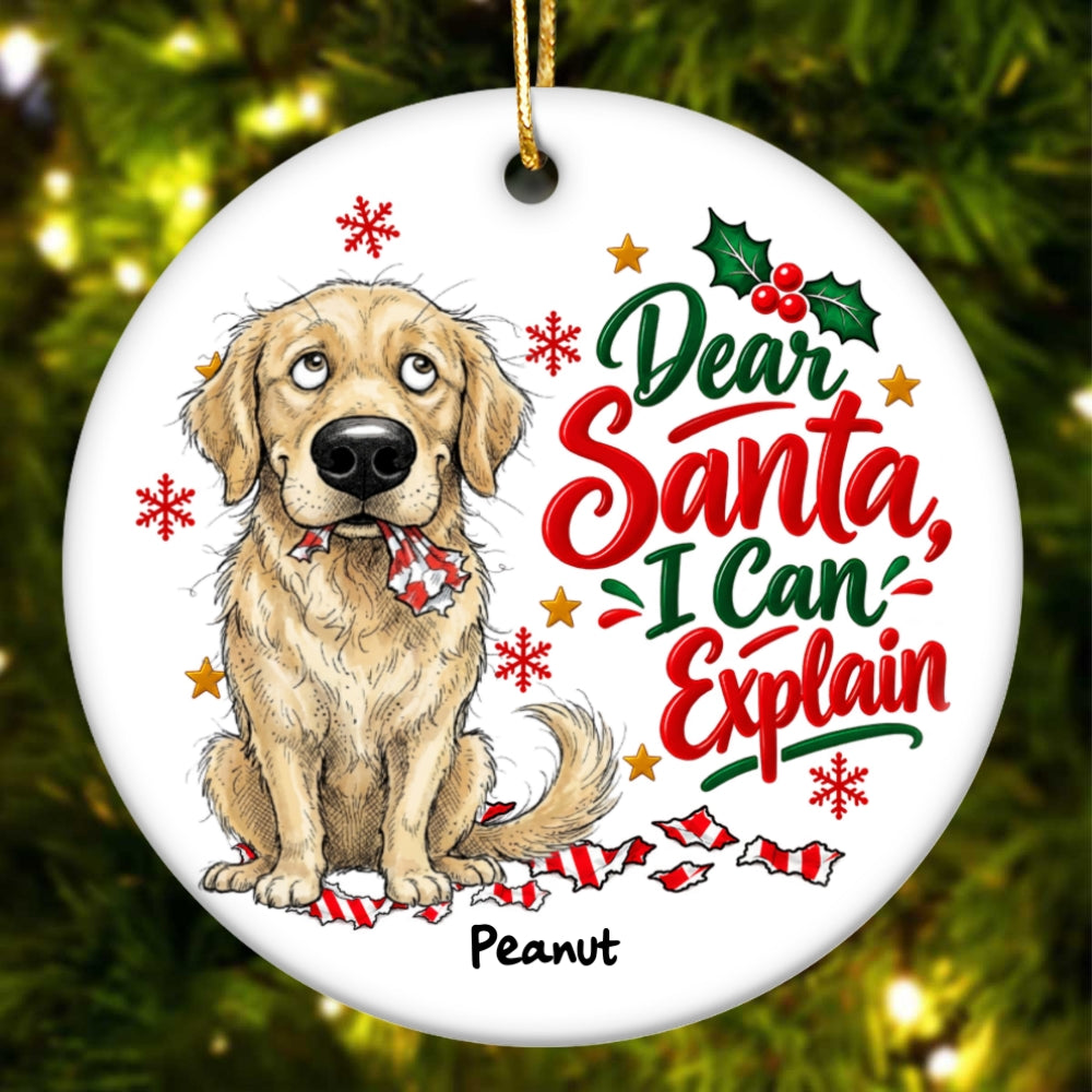 Dear Santa Define Naughty Guilty Dog Portrait From Your Dog Photo - Personalized Ceramic Ornament - Funny Christmas Tree Decor For Dog Lovers