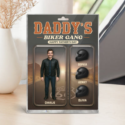 Daddy's Grandpa's Biker Gang Custom Figure 3D Effect Personalized Rectangle Flat Acrylic Block Plaque