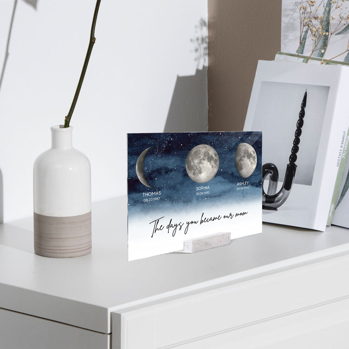 Starry Night Custom Birth Moon Phase The Day You Became Our Mom Personalized Acrylic Plaque
