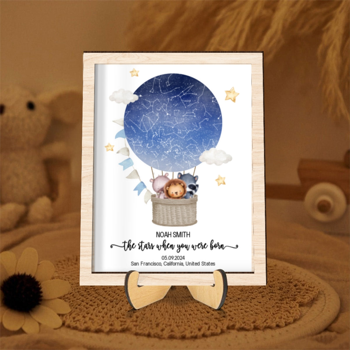 Star Map New Baby Custom 2-Layered Wooden Plaque With LED, Birthday Stars Childs Sky LED, Newborn Parents Gift, Boy Girl Christening Art, Night You Were Born