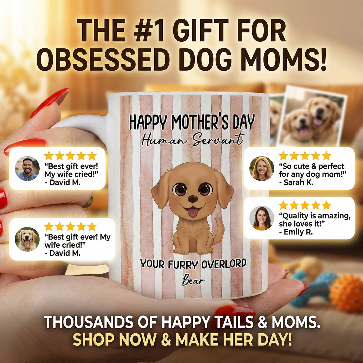 Watercolor Dog Happy Mother's Day Human Servant - Personalized Mug - Funny Mother's Day Gift For Dog Mom, Dog Lovers