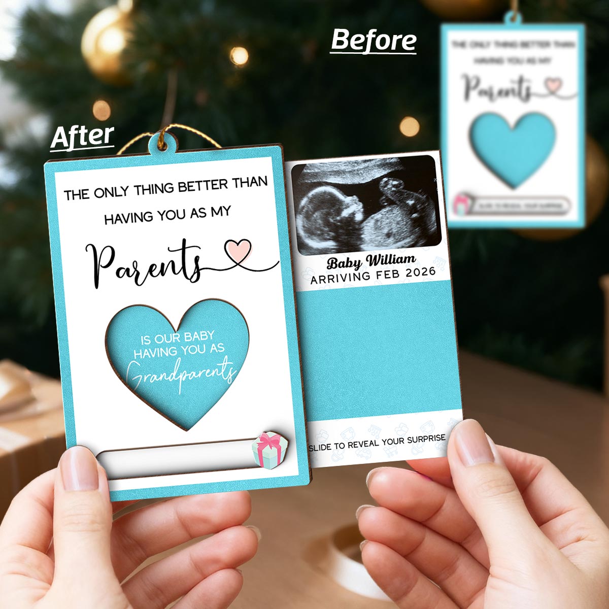 Pregnancy Announcement - Personalized Slider Ornament - New Baby Reveal Keepsake