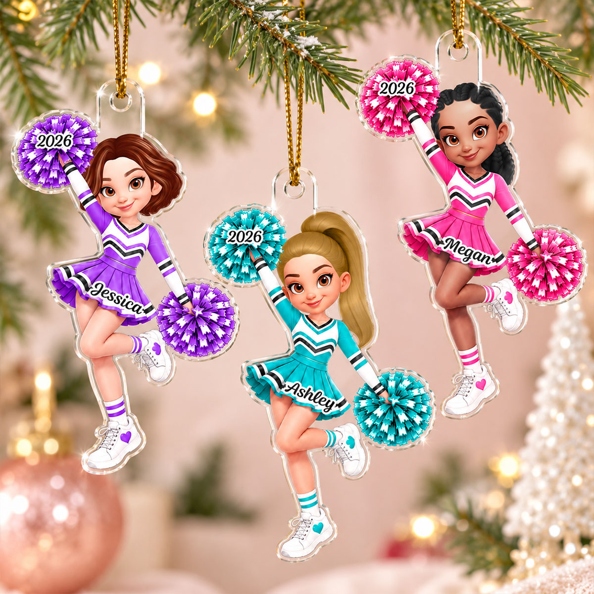 Custom Cheerleader Girl Name - Personalized Acrylic Ornament - Christmas Gift for Daughter, Granddaughter