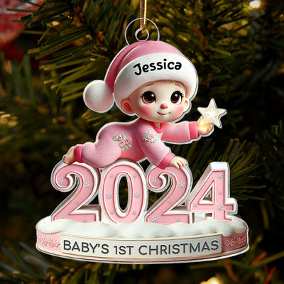 Baby Crawling 2024 Baby's First Christmas 3D Effect Personalized Acrylic Flat Ornament