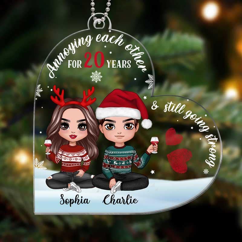 Couple Annoying Each Other Funny Christmas Personalized Heart Acrylic Ornament