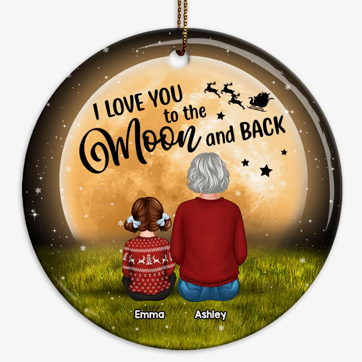 Grandma Sitting With Grandkids In Moonlight Personalized Circle Ornament