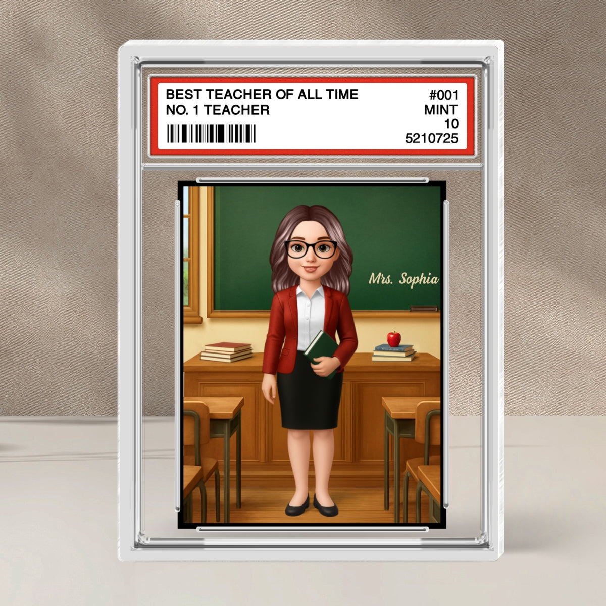 3D Effect Teacher Trading Card Style Personalized Acrylic Block Plaque