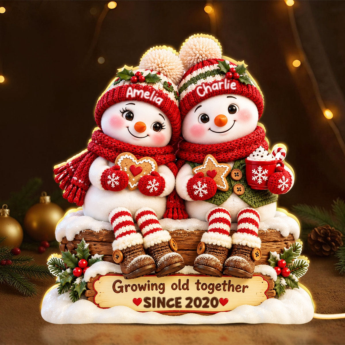 Snowman Couple Growing Old Together - Personalized Light Box - Heartfelt & Thoughtful Christmas Gift for Her, for Him