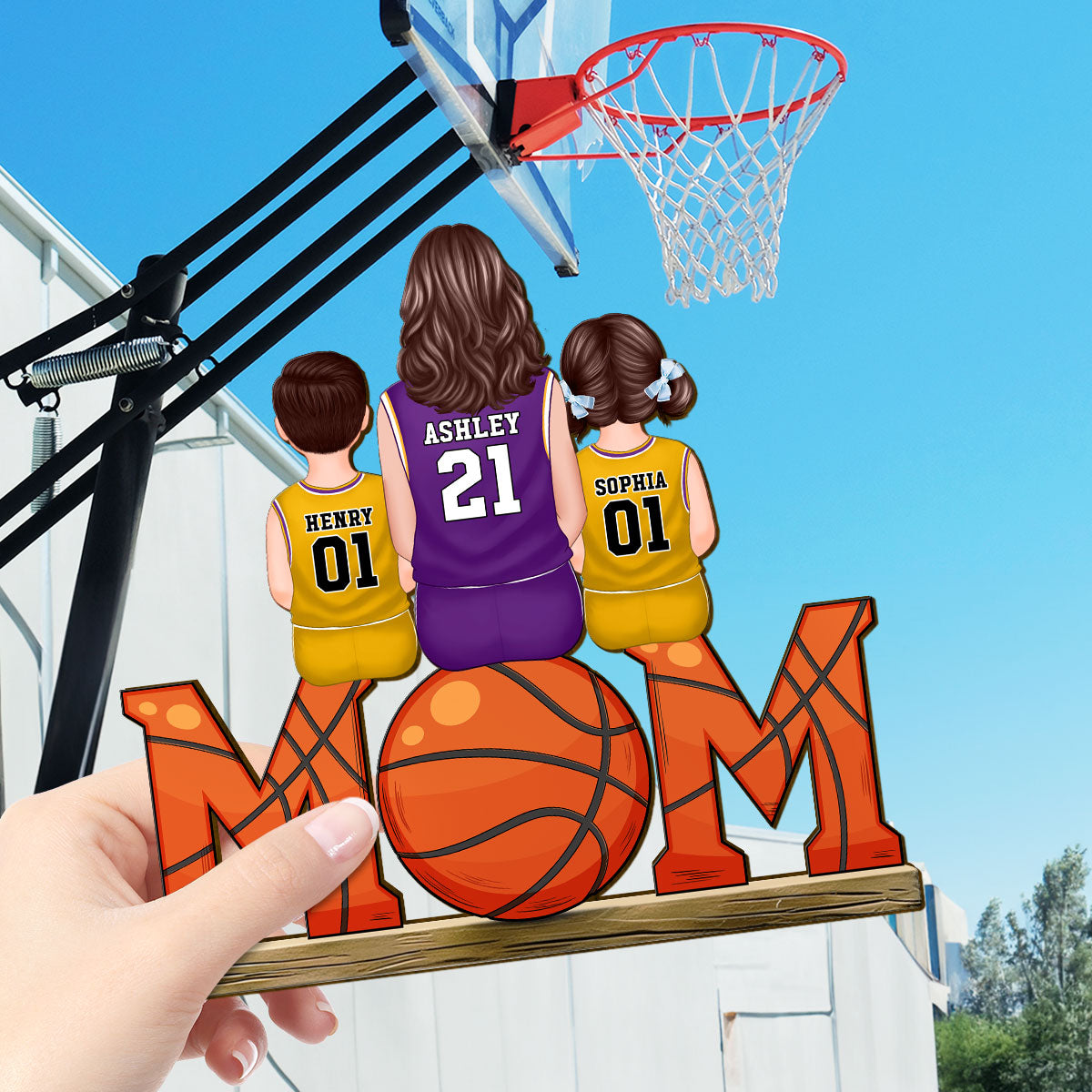Basketball Mom And Kids - Personalized 2-Layered Wooden Plaque - Gift for Mom, Gift for Grandma, Gift for Wife