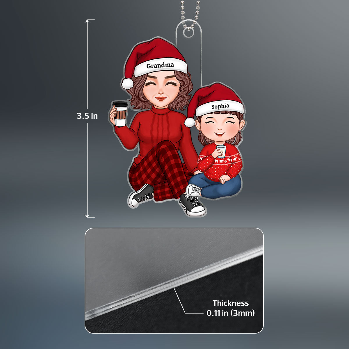 Cute Grandma & Grandkid Sitting Christmas Gift For Granddaughter Grandson Personalized Acrylic Ornament