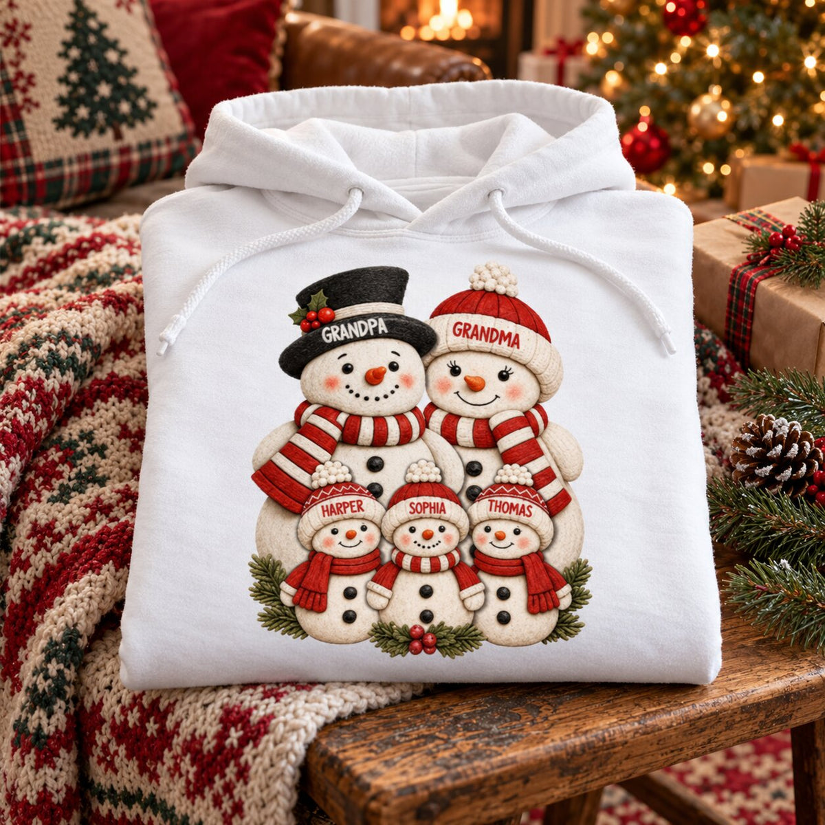 Cute Snowman Grandparents & Grandkids 2D Flat Printed - Personalized Shirt - Christmas Decor For Family, Grandma, Grandpa