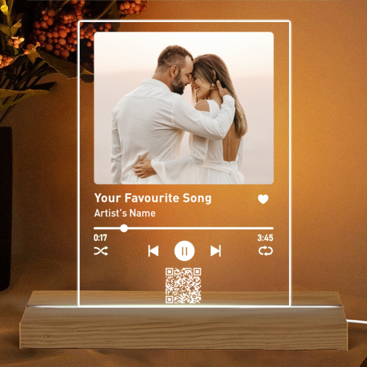 Couple Music Custom Song Scannable QR Code Gift For Him Gift For Her Personalized Acrylic LED Night Light