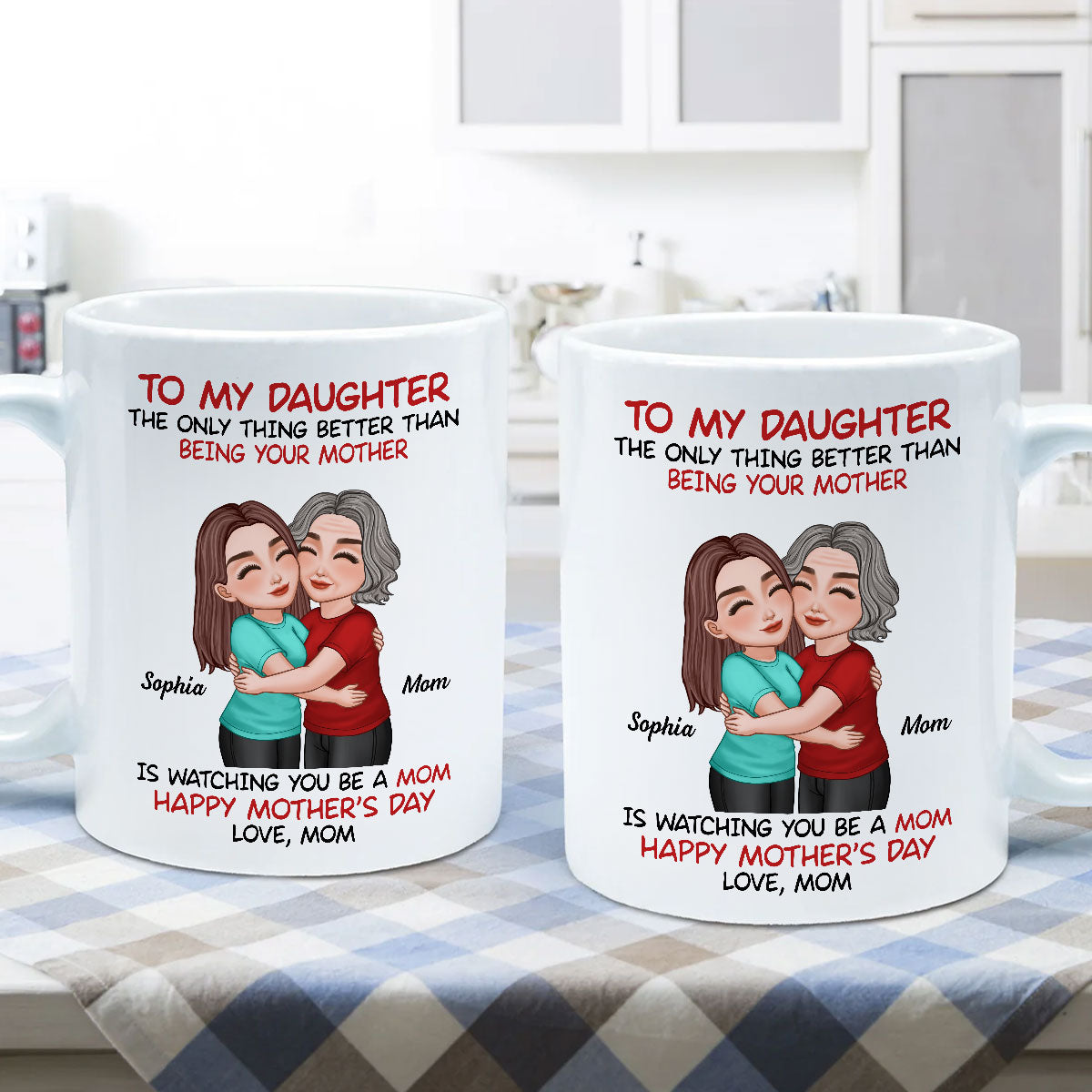 To My Daughter Happy Mother‘s Day Mom & Daughter Hugging Personalized Mug, Heartfelt 2025 Gift For Daughter