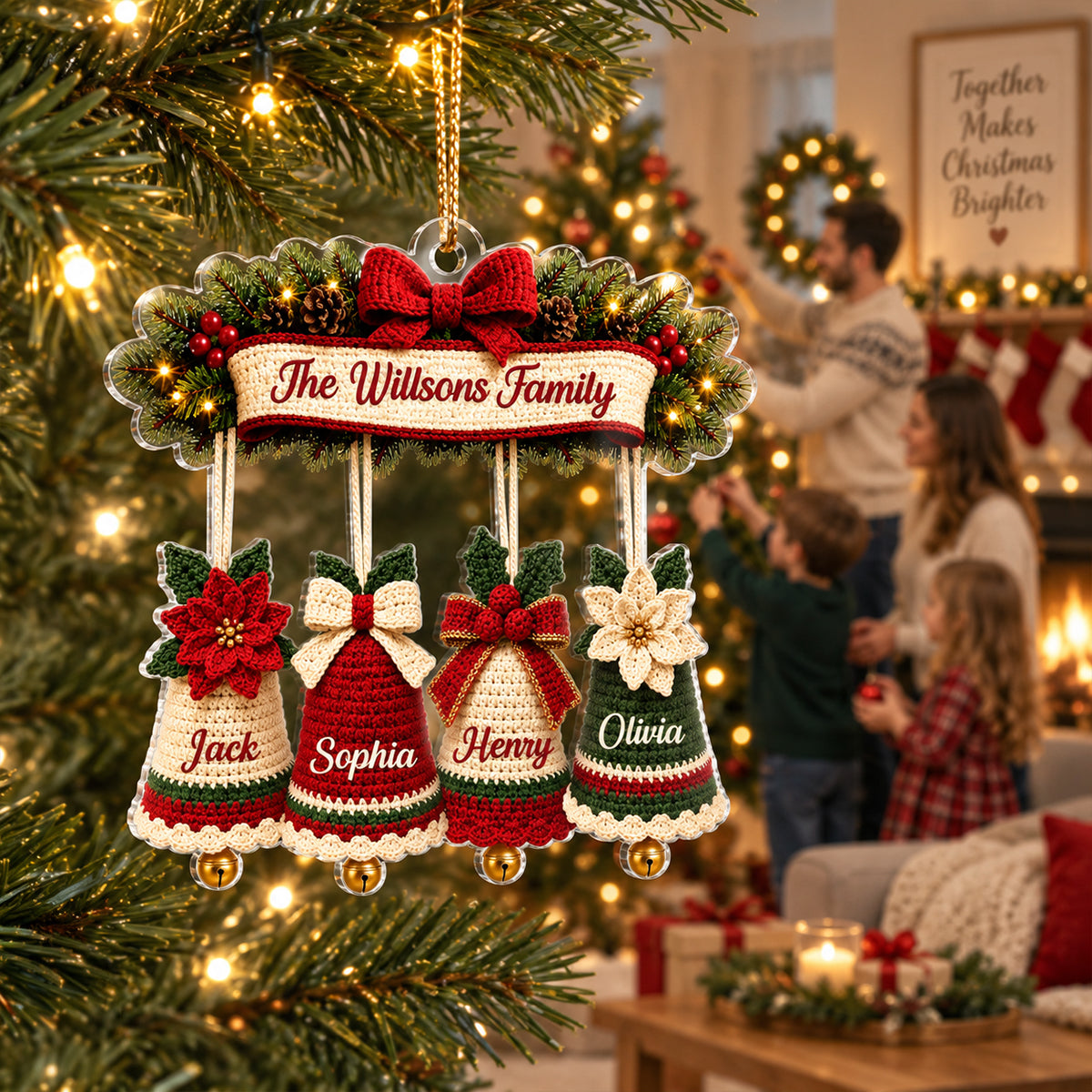 Custom Family Name Christmas Bell - Personalized Acrylic Ornament - Thoughtful Christmas Gift for Mom, Daughter, Son