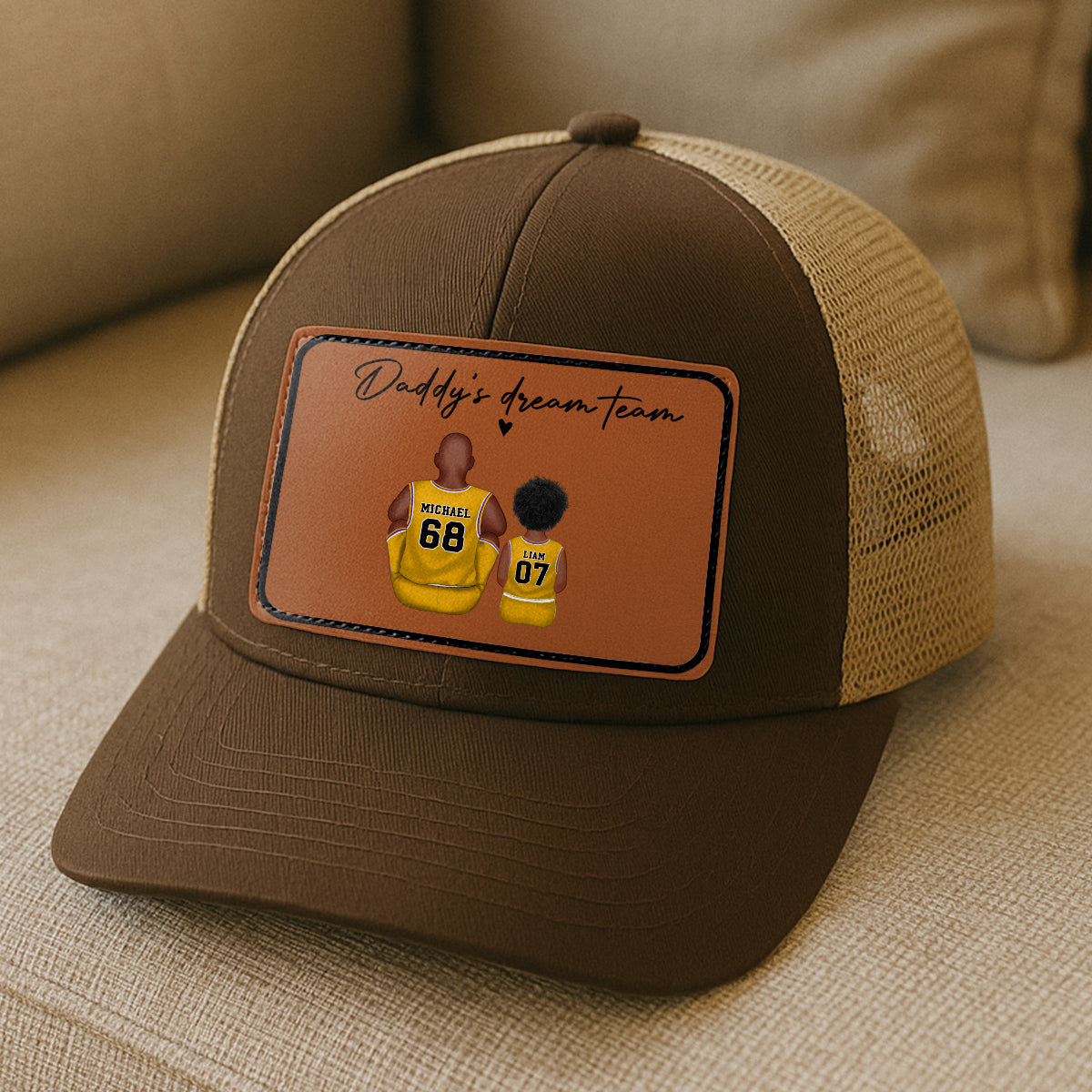 Basketball Daddy's Dream Team Personalized Trucker Hat, Snapback Leather Patch Hat, Father's Day Gift for Basketball Dads