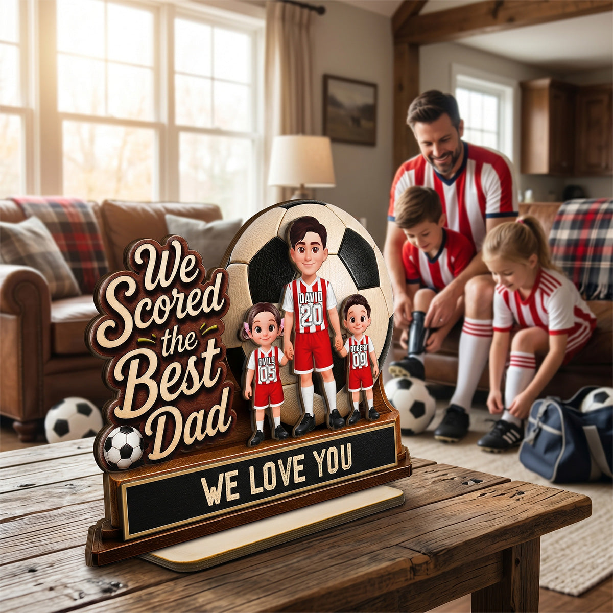 We Scored The Best Dad 2D Flat - Personalized 2-Layered Wooden Plaque -  Gift For Soccer Dad, UK Football Dad