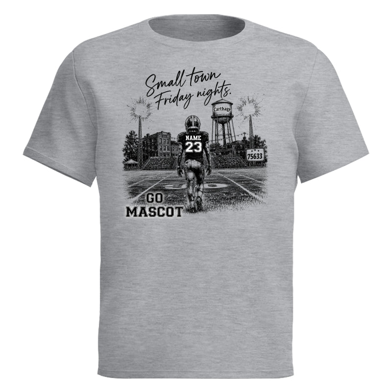 Custom Town Name and Zip Code - Personalized Shirt - Small Town Football, Game Day Hometown Spirit