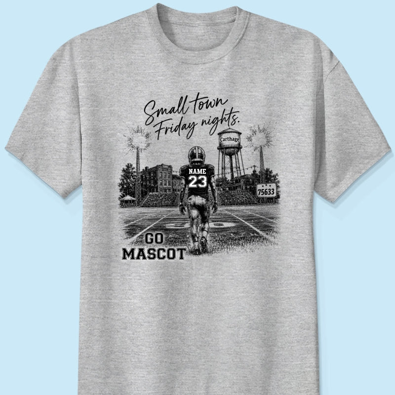 Custom Town Name and Zip Code - Personalized Shirt - Small Town Football, Game Day Hometown Spirit