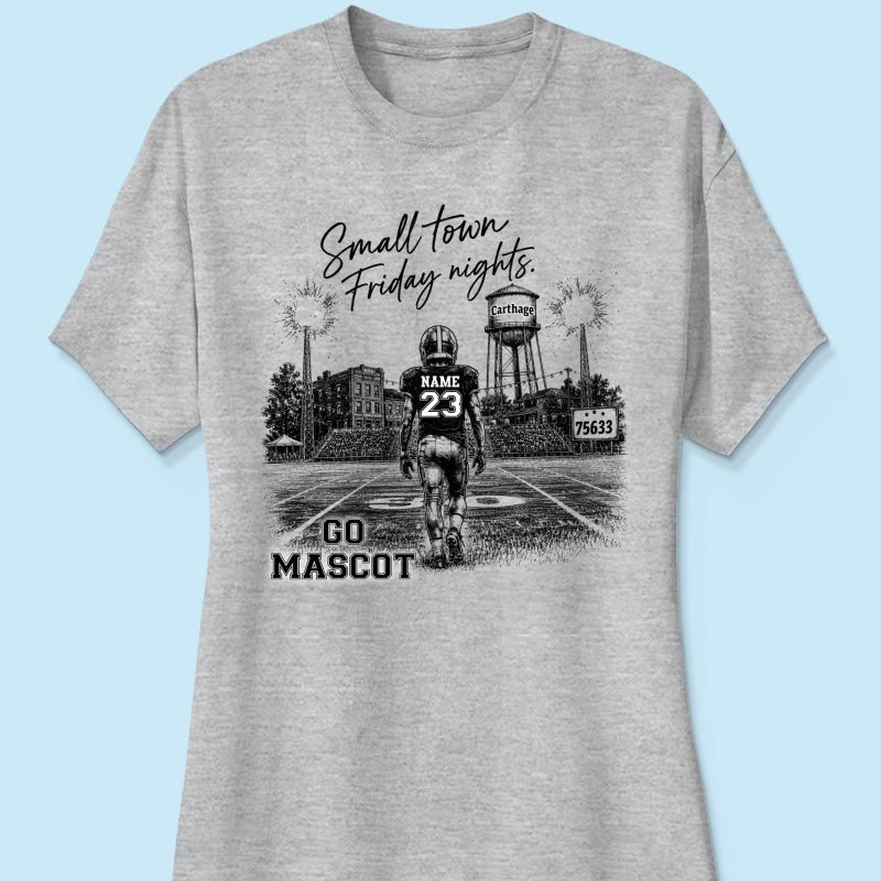 Custom Town Name and Zip Code - Personalized Shirt - Small Town Football, Game Day Hometown Spirit