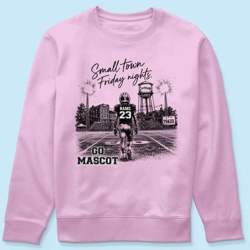 Custom Town Name and Zip Code - Personalized Shirt - Small Town Football, Game Day Hometown Spirit