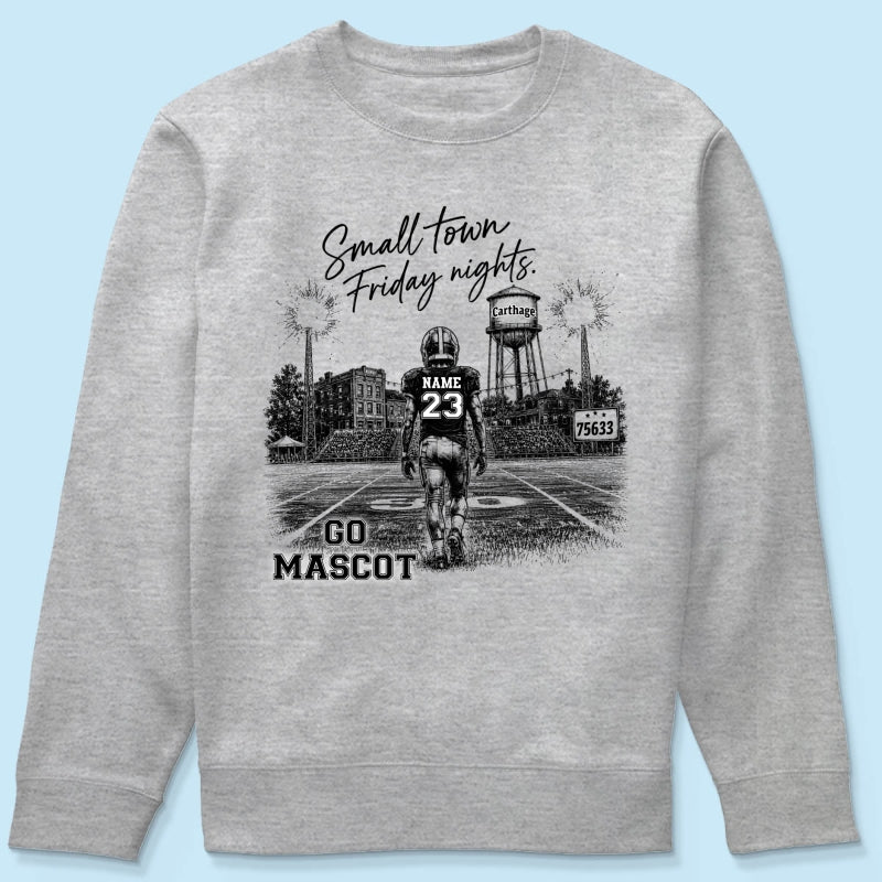 Custom Town Name and Zip Code - Personalized Shirt - Small Town Football, Game Day Hometown Spirit