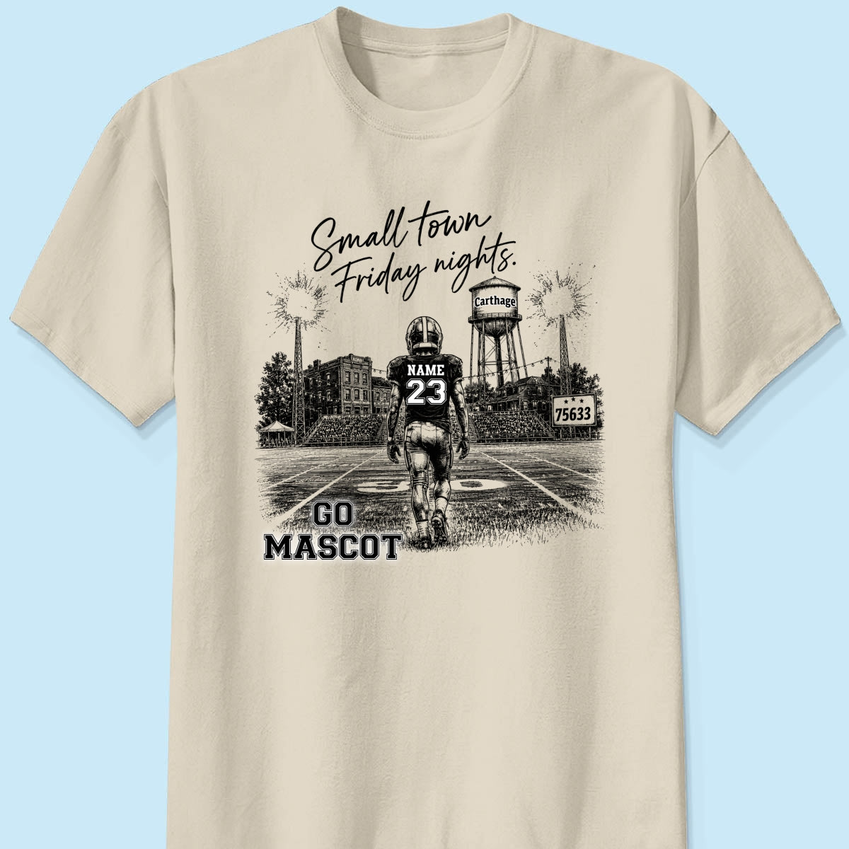 Custom Town Name and Zip Code - Personalized Shirt - Small Town Football, Game Day Hometown Spirit