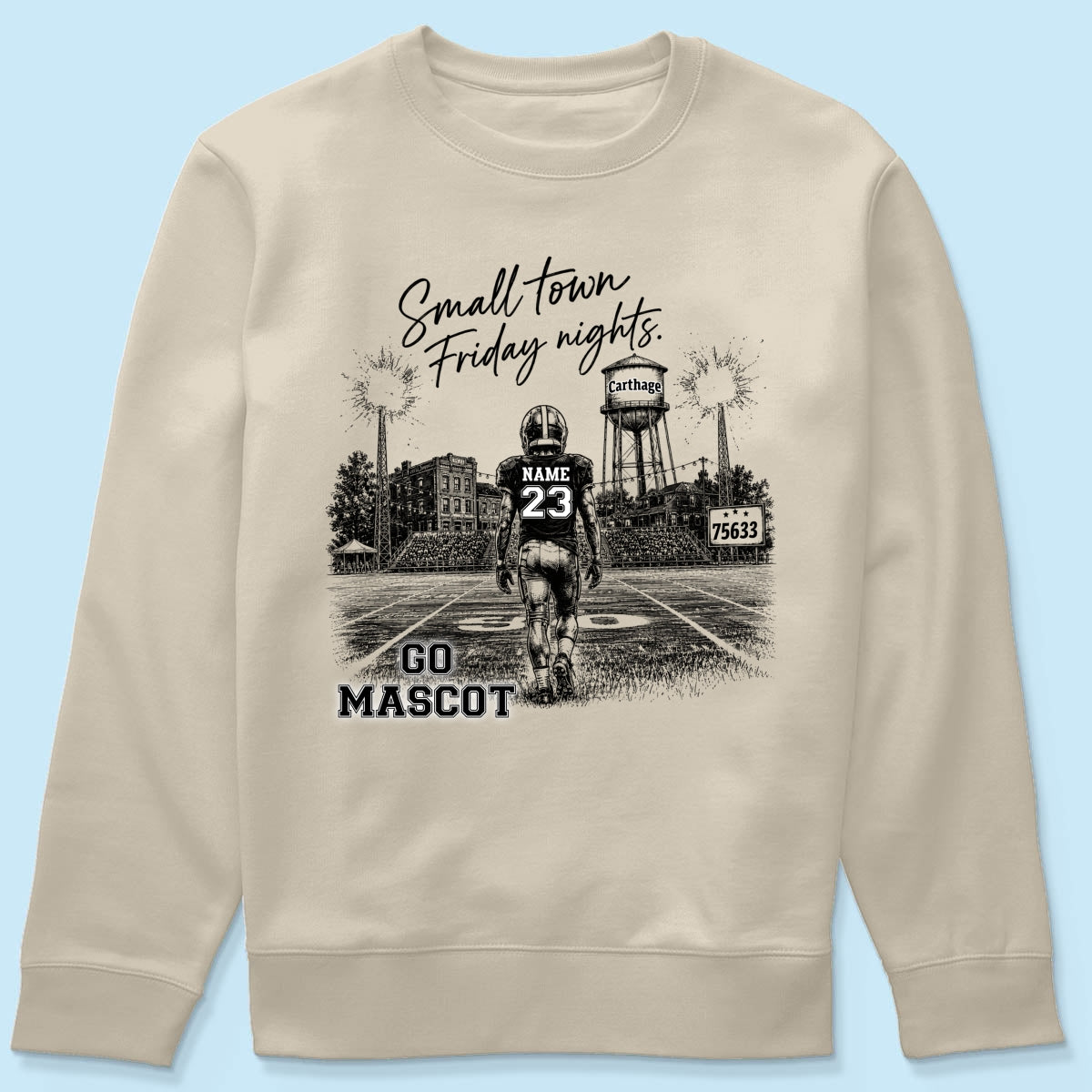 Custom Town Name and Zip Code - Personalized Shirt - Small Town Football, Game Day Hometown Spirit