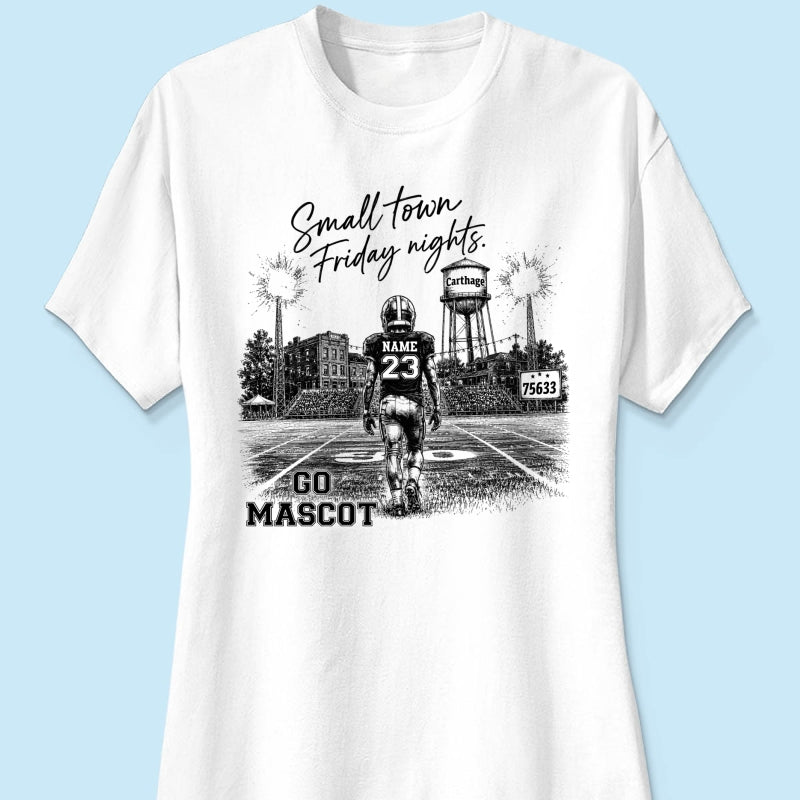 Custom Town Name and Zip Code - Personalized Shirt - Small Town Football, Game Day Hometown Spirit