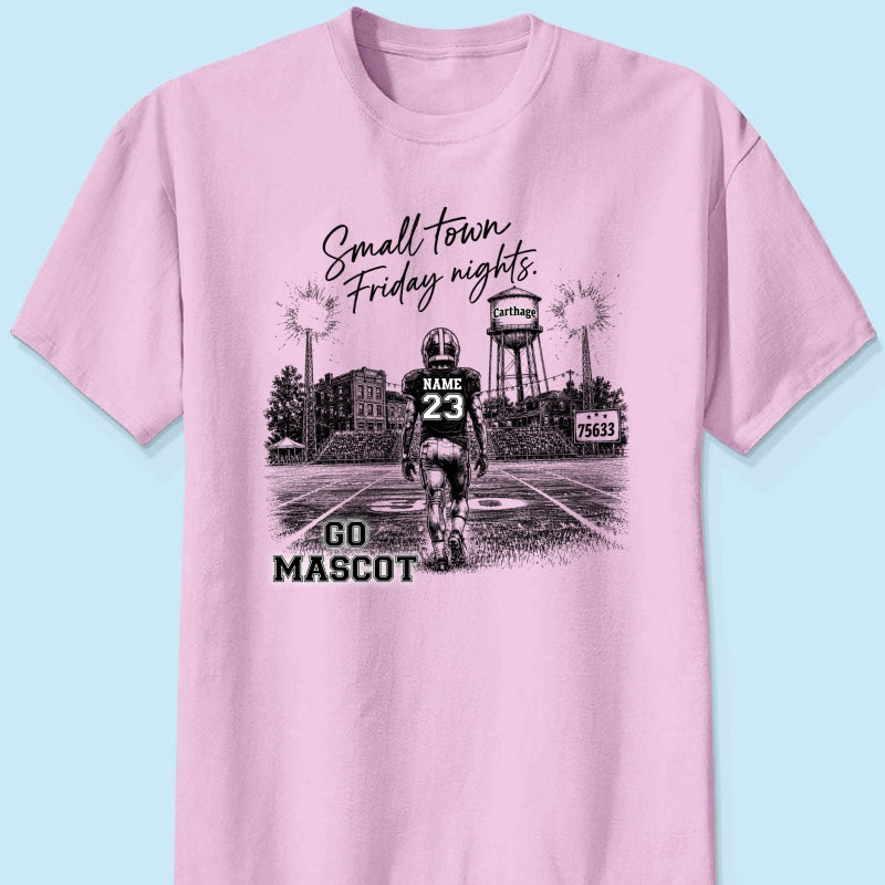 Custom Town Name and Zip Code - Personalized Shirt - Small Town Football, Game Day Hometown Spirit