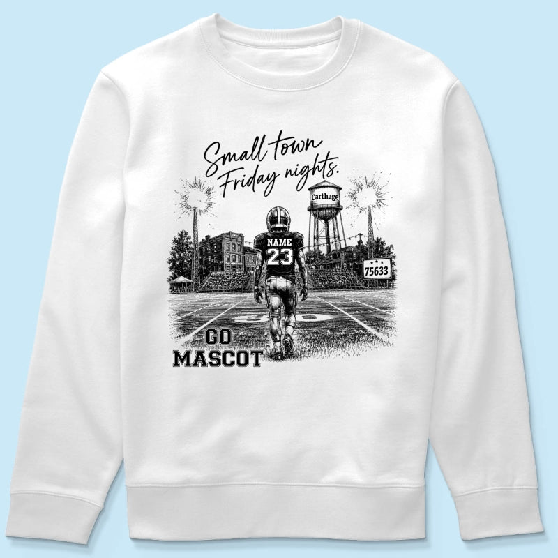 Custom Town Name and Zip Code - Personalized Shirt - Small Town Football, Game Day Hometown Spirit