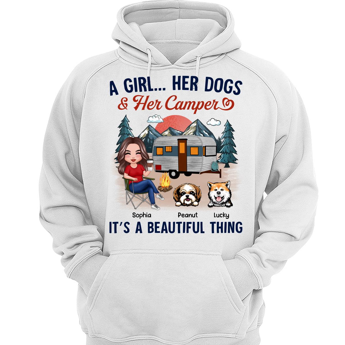 A Camping Girl And Her Dog Retro Personalized Shirt