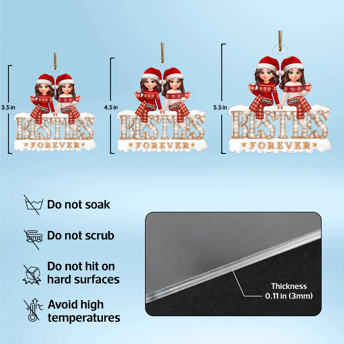 [BUY 1 GET 1 FREE] 3D Shining Effect Besties Forever - Personalized Acrylic Ornament - Gift For Best Friends