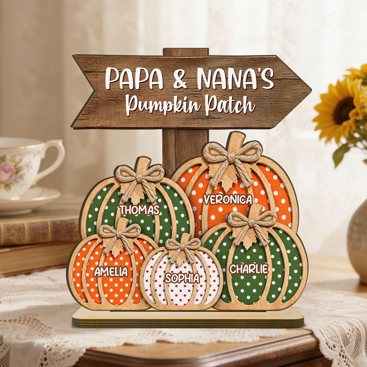 Fall Season Polka Dot Grandma's Pumpkin Patch - Personalized 2-Layered Wooden Plaque - Fall Decor For Grandma, Grandparents