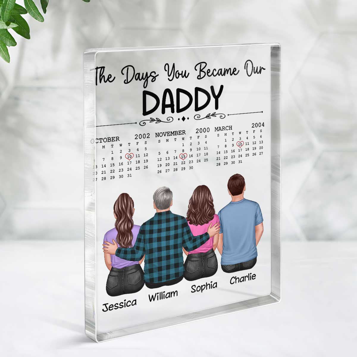 The Days You Became Our Daddy Back View Dad And Daughters Sons Sitting Personalized Vertical Rectangle Acrylic Block