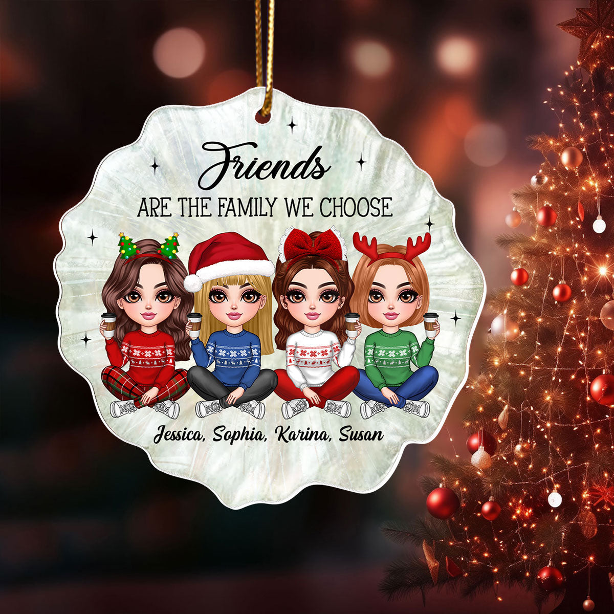 Pretty Girls Seashell Pearl Pattern Besties Sisters Personalized Acrylic Ornament